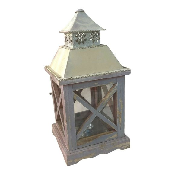 Vintage Distressed Wooden Glass Barn Door Lantern - Picture 7 of 10